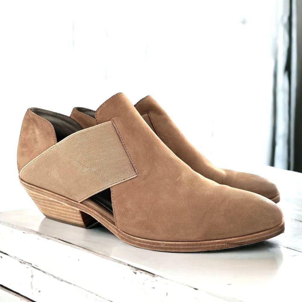 Eileen Fisher Tan Nubuck Leather Elasticized Booties Size 10